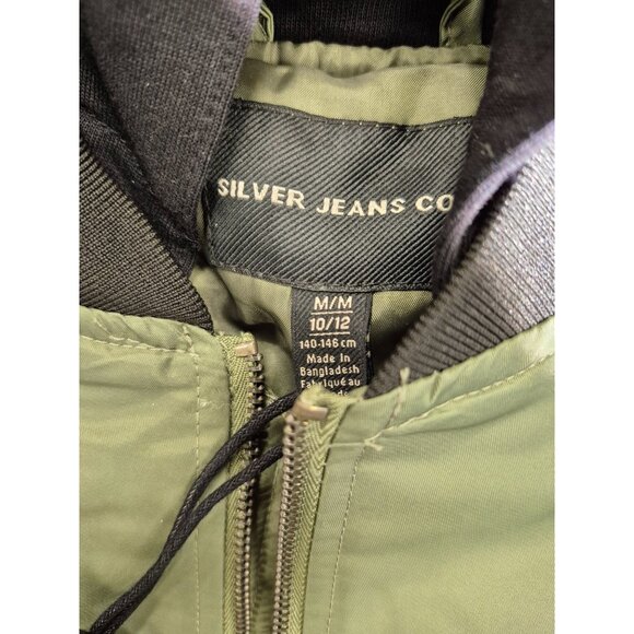 Kids Olive Green Removable Hooded Bomber Jacket Size Medium 10/12 With Pockets & - Picture 10 of 11